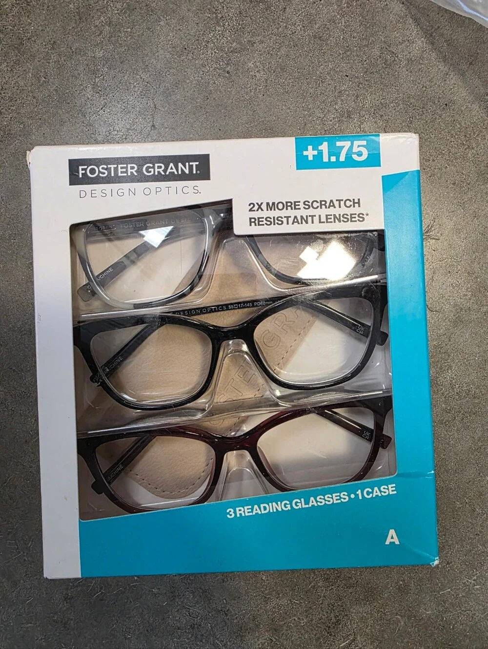 Foster Grant +1.75 Reading Glasses 3-Pack in Black, Gray, Brown